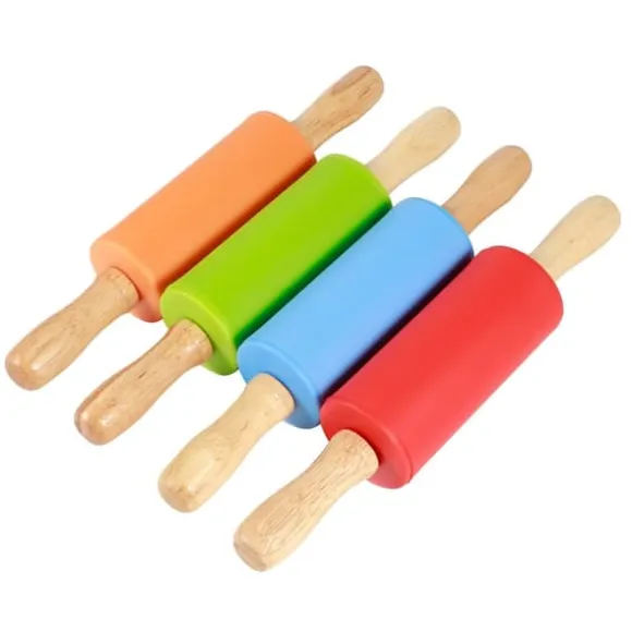 4 st mini kavel trähandtag non-stick silikonkavel för hemkök barn bakverktyg