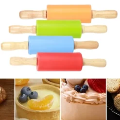 4 st mini kavel trähandtag non-stick silikonkavel för hemkök barn bakverktyg