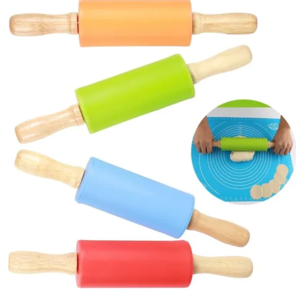 4 st mini kavel trähandtag non-stick silikonkavel för hemkök barn bakverktyg