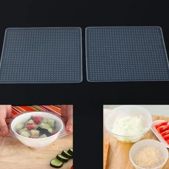 2 st Återanvändbara silikonförvaringsbehållare för matomslag Tätningslock Stretch Cling Wrap konserveringsmedelsfilm Cuisi