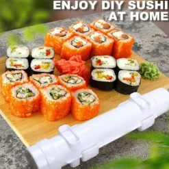 Sushitillverkningsset, sushitillverkningsrulle, DIY-sushitillverkning, sushiverktyg för nybörjare för att göra sushi snabbt (vit)