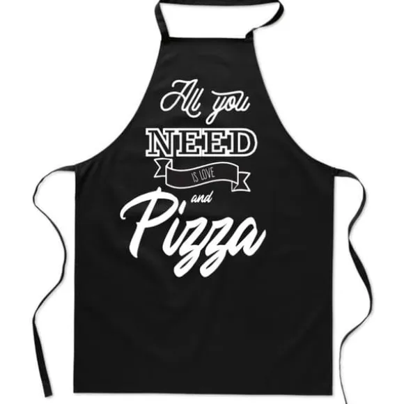 Svart tryckt förkläde kök All you NEED IS LOVE PIZZA herr dam