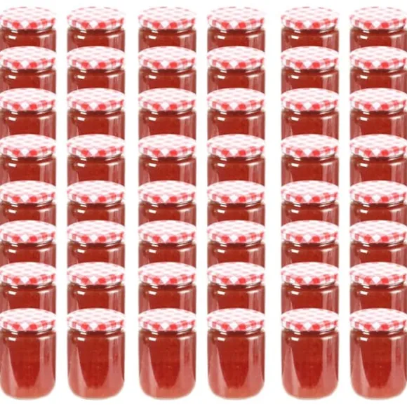 Syltburkar i glas med vita och röda lock 48 st 230 ml - Kakburk - Kakburkar - Home & Living