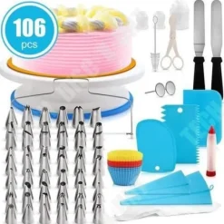 TD® Cake Turntable 106 delar Professionell tårtdekoreringsverktygssats Dekoration av tårta lager tårta Idealisk presentbakningssats