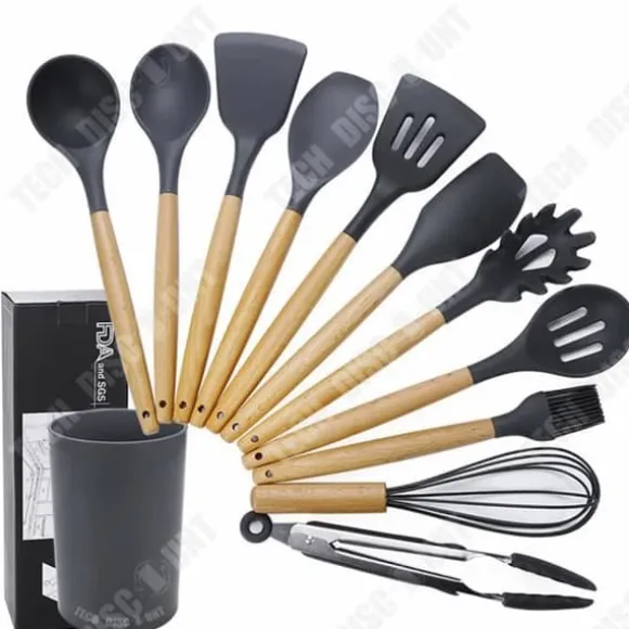 TD® Köksredskapsset i silikon med trähandtag, 12-delads non-stick spatel köksredskap