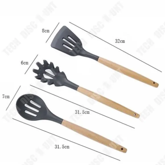 TD® Köksredskapsset i silikon med trähandtag, 12-delads non-stick spatel köksredskap