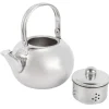 Tekanna i rostfritt stål med filter - 304 rostfritt stål, platt botten, kompatibel med induktionsspis, 14 cm diameter, 1L kapacitet (silver)