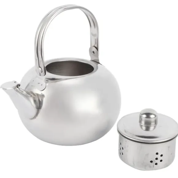 Tekanna i rostfritt stål med filter - 304 rostfritt stål, platt botten, kompatibel med induktionsspis, 14 cm diameter, 1L kapacitet (silver)