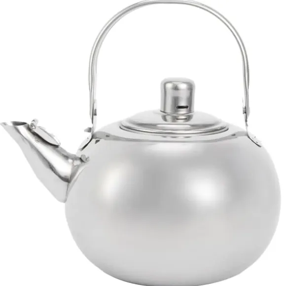 Tekanna i rostfritt stål med filter - 304 rostfritt stål, platt botten, kompatibel med induktionsspis, 14 cm diameter, 1L kapacitet (silver)