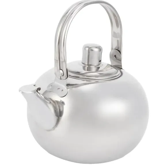Tekanna i rostfritt stål med filter - 304 rostfritt stål, platt botten, kompatibel med induktionsspis, 14 cm diameter, 1L kapacitet (silver)