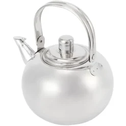 Tekanna i rostfritt stål med filter - 304 rostfritt stål, platt botten, kompatibel med induktionsspis, 14 cm diameter, 1L kapacitet (silver)