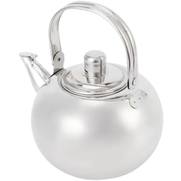 Tekanna i rostfritt stål med filter - 304 rostfritt stål, platt botten, kompatibel med induktionsspis, 14 cm diameter, 1L kapacitet (silver)