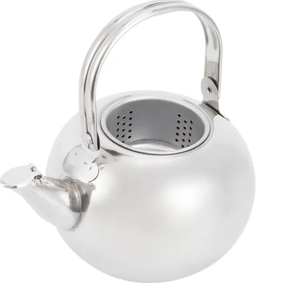 Tekanna i rostfritt stål med filter - 304 rostfritt stål, platt botten, kompatibel med induktionsspis, 14 cm diameter, 1L kapacitet (silver)