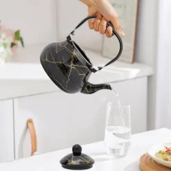 Tekanna & Kaffekanna i Emalj - Päronformad Spiskanna - Kapacitet 2 L - Vintage Stil - För Gas-, El- och Keramikhäll - Svart