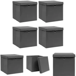 The Living Store Förvaringslådor med lock 4 st grå 32x32x32 cm tyg - Förvaringslådor