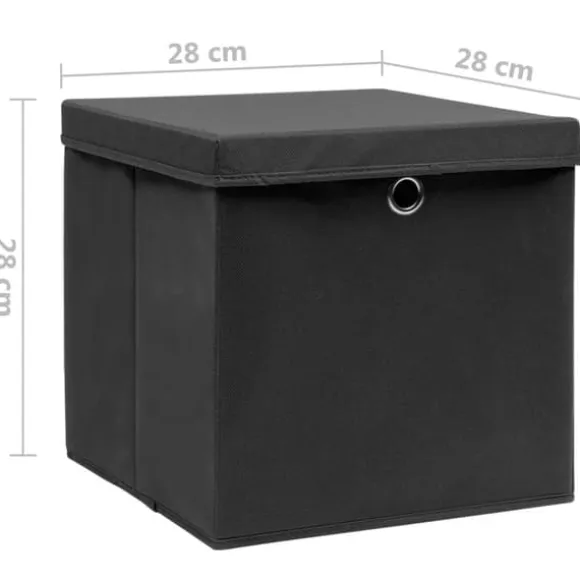 The Living Store Förvaringslådor med lock 4 st 28x28x28 cm svart - Förvaringslådor