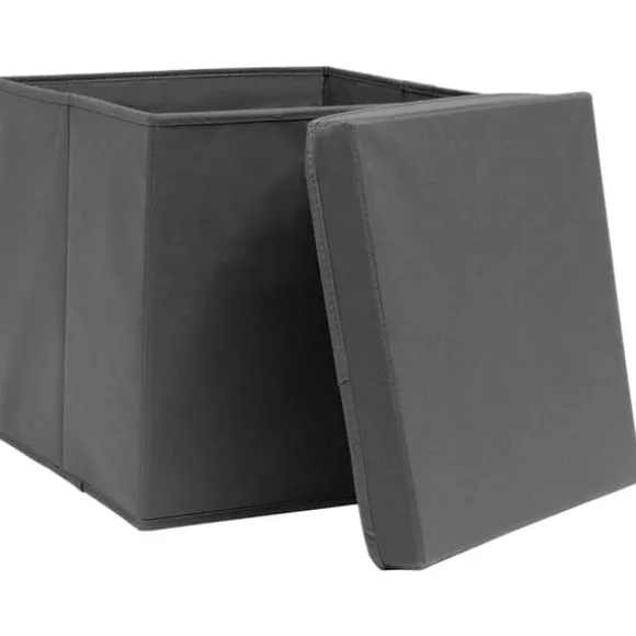The Living Store Förvaringslådor med lock 4 st 28x28x28 cm grå - Förvaringslådor