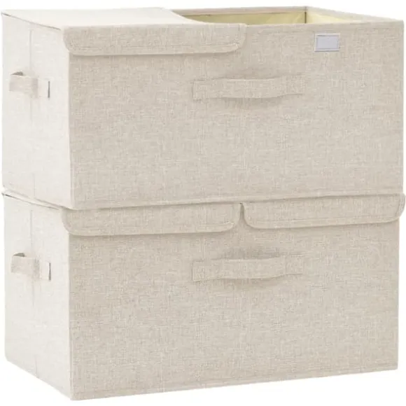The Living Store Förvaringslåda 2 st tyg 50x30x25 cm gräddvit - Förvaringslådor