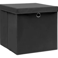 The Living Store Förvaringslådor med lock 10 st svart 32x32x32 cm tyg - Förvaringslådor