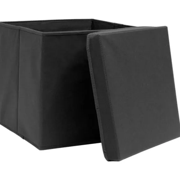 The Living Store Förvaringslådor med lock 10 st svart 32x32x32 cm tyg - Förvaringslådor