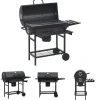 The Living Store Grilltunna med hjul och bord svart stål 115x85x95 cm - Utomhusgrillar
