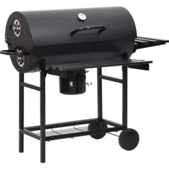 The Living Store Grilltunna med hjul och bord svart stål 115x85x95 cm - Utomhusgrillar