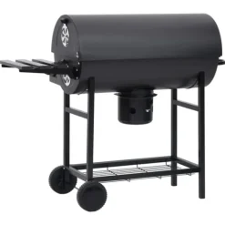 The Living Store Grilltunna med hjul och bord svart stål 115x85x95 cm - Utomhusgrillar