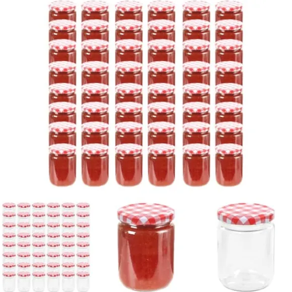 The Living Store Syltburkar i glas med vita och röda lock 48 st 230 ml - Honungsburkar