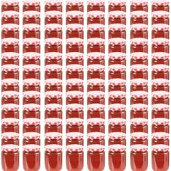 The Living Store Syltburkar i glas med vita och röda lock 96 st 230 ml - Honungsburkar
