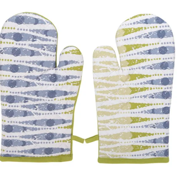 Tjocka kökshandskar i textil, par NICOLE, 100 % bomull, art. 52359, mönster, 8 färger, grön, vit, blå