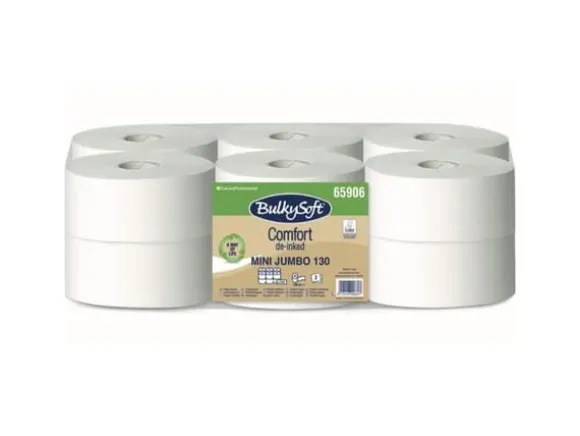 Toalettpapper, Jumbo, BulkySoft Comfort, Mini, 2 lager, mjukpapper, vit 95 mm x 130,00 m, Förpackning med 40 rullar