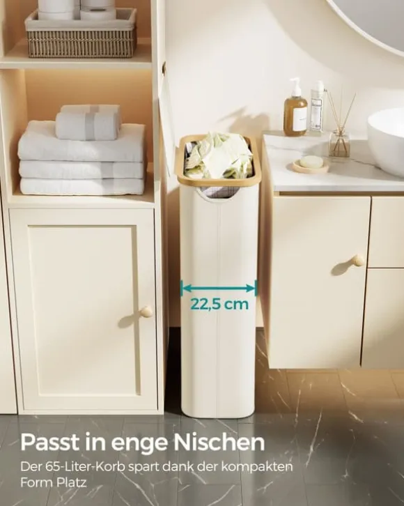 Tvättkorg 60 liter med lock – Platssparande – Vit