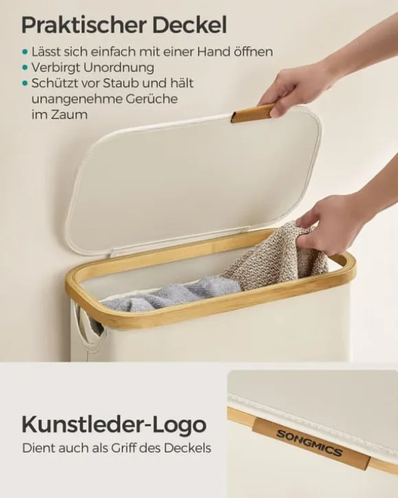 Tvättkorg 60 liter med lock – Platssparande – Vit