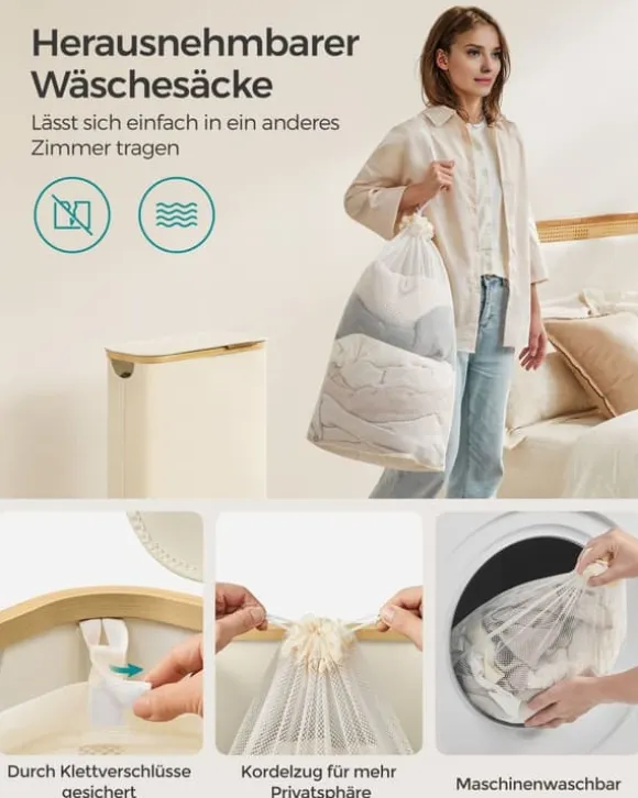 Tvättkorg 60 liter med lock – Platssparande – Vit