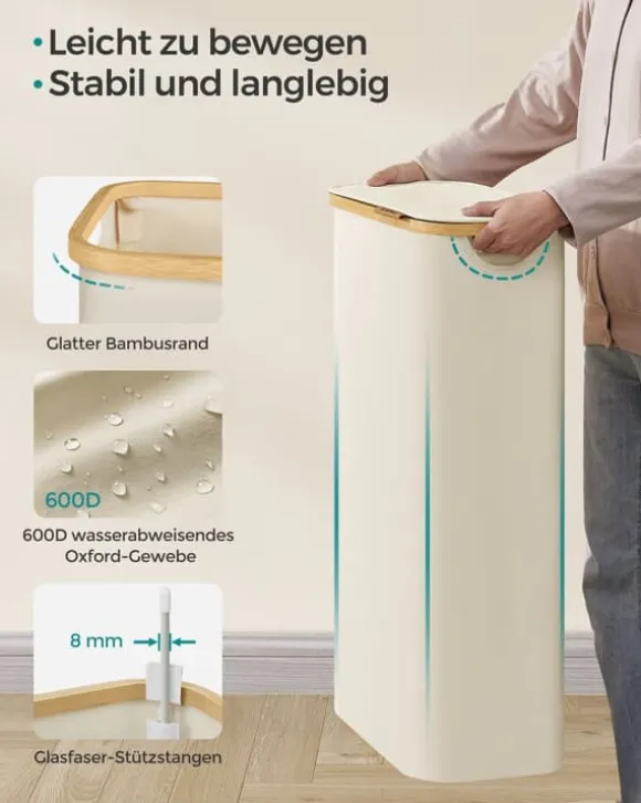 Tvättkorg 60 liter med lock – Platssparande – Vit