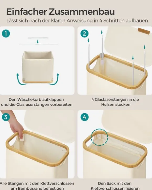 Tvättkorg 60 liter med lock – Platssparande – Vit