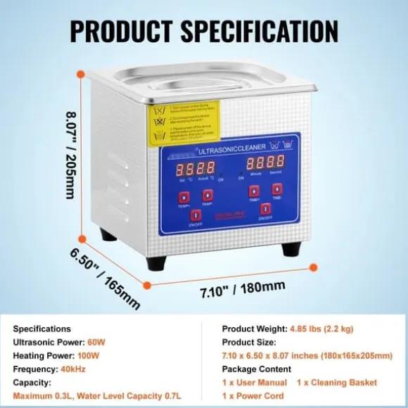 Ultraljudsrenare 1,3 l professionell med digital ultraljudsdisplay