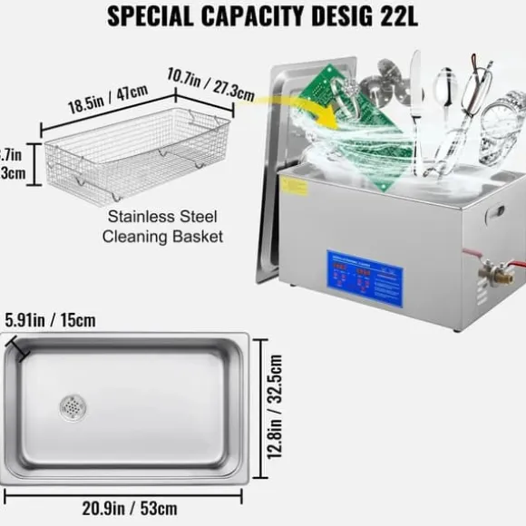 Ultraljudsrengörare, Hög Effekt 240W-600W, Stor Kapacitet Upp till 30L,22L JPS-80A