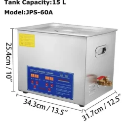 Ultraljudsrengörare, 1,3L kapacitet, ultraljudseffekt 60W, värmeeffekt 100W, frekvens 40kHz, digital timer