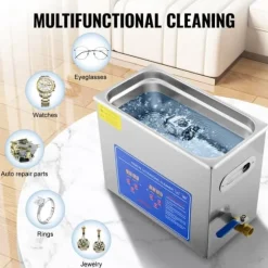 Ultraljudsrengöringsmaskin SM® - 6L, 240V, 200W, rostfritt stål, silver, för glasögon, smycken, proteser