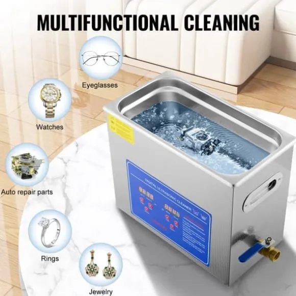 Ultraljudsrengöringsmaskin SM® - 6L, 240V, 200W, rostfritt stål, silver, för glasögon, smycken, proteser