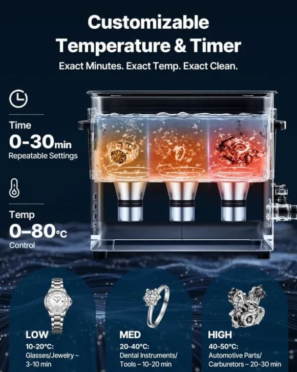 Ultraljudstvätt 10 L - Ultraljudsrengörare - 40 kHz - 180 W - Digital Display - Rengöringskorg - Rostfritt Stål
