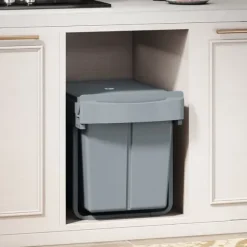 Utdragbar soptunna, 2 x 20 L, avtagbara behållare, plast, metall, Grå