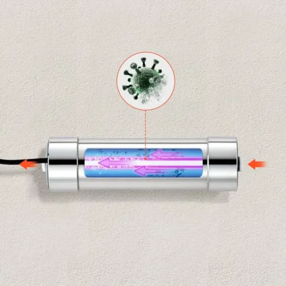 UV-vattenrenare - UV-vattenfilter - 8 W - 3,8 l/min (1 GPM) - 220 V - Hölje i rostfritt stål - Kvartshylsa - För hela huset