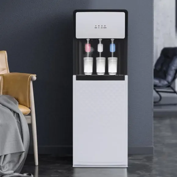 Vattenautomat - Golvstående vattendispenser - Bottenmatad - Kallt 10–15°C, varmt 85–95°C - 500W/90W - 220V - Vit