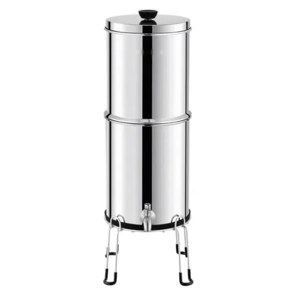 Vattenfilter Bänkskivesystem i Rostfritt Stål 2.25G, 2 Filter, Effektiv Filtrering, Hållbar Design, Gravitation-matat