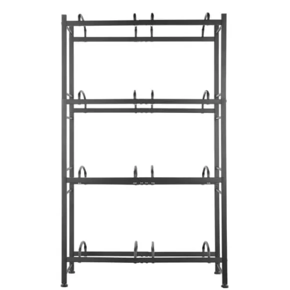 Vattenkannahållare 4-våningar, Dubbelrad Flaskställ för 8 Flaskor, Svart, Stabil Konstruktion, Platsbesparande Design