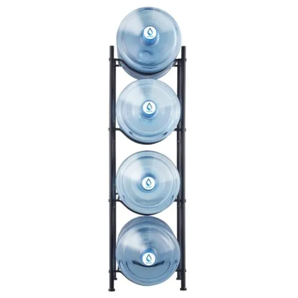 Vattenkannahållare 4-vånings, Enkelrads flaskställ för 4 flaskor, Svart, hållbar design, perfekt för hemmet