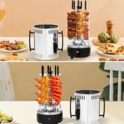 Vertikal elgrill/rotisseri - SW-5 - 1000 W - Rostfritt stål - Automatisk rotation - För kebab, shawarma, gyros - Vit