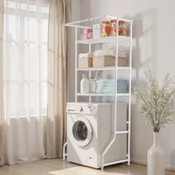 Över Tvättmaskin Hylla, Enkelrad 3-Vånings Förvaringsställ, Vit, för Torktumlare och Tvättmaskin